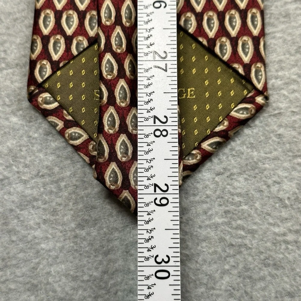 Stonehenge Necktie Red 100% Silk Geometric Green Paisley Print‎ Handmade